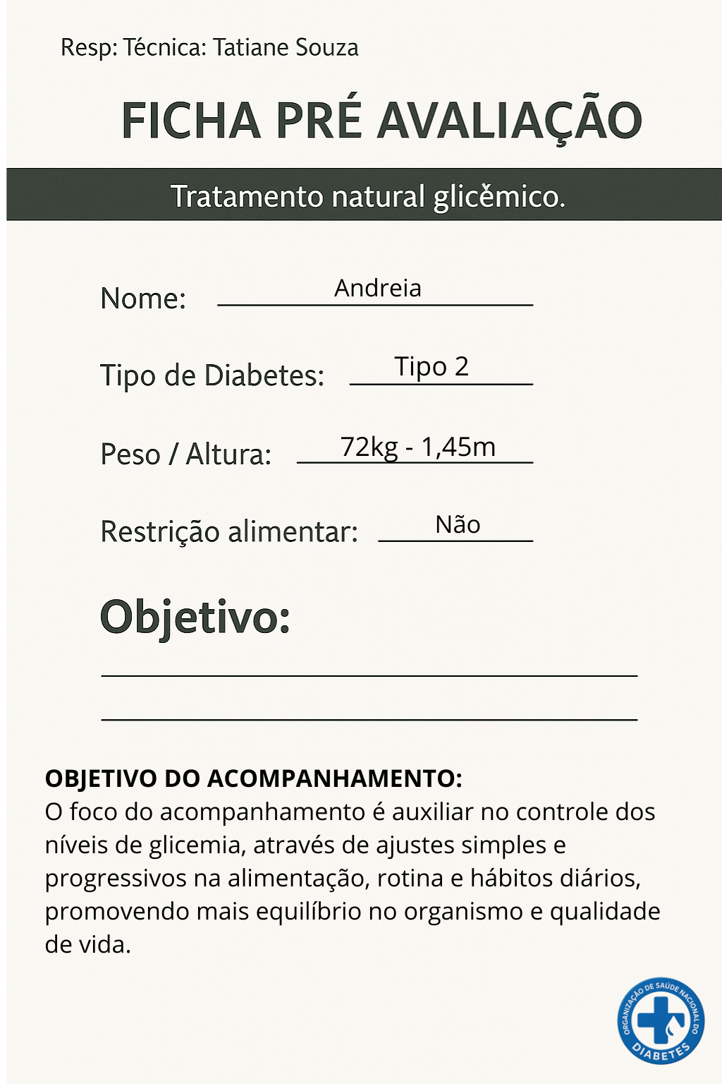 Ficha de Pré-Avaliação — avaliação individual da paciente para planejamento personalizado