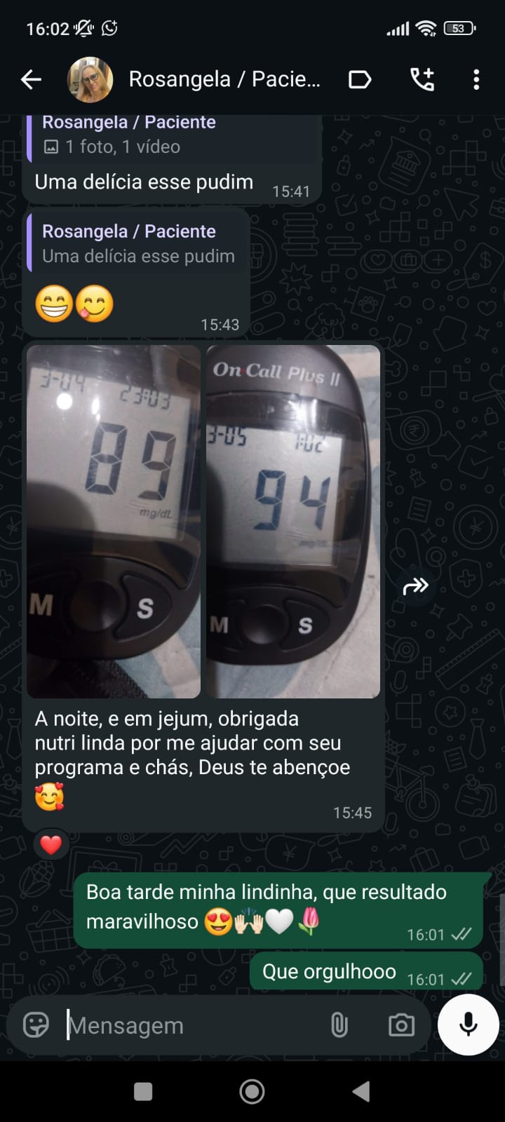 Depoimento real de Rosangela via WhatsApp