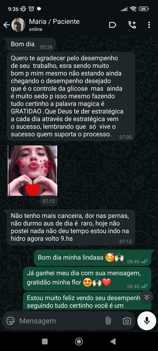 Mensagem real da paciente Maria agradecendo pelo Plano de Tratamento Natural